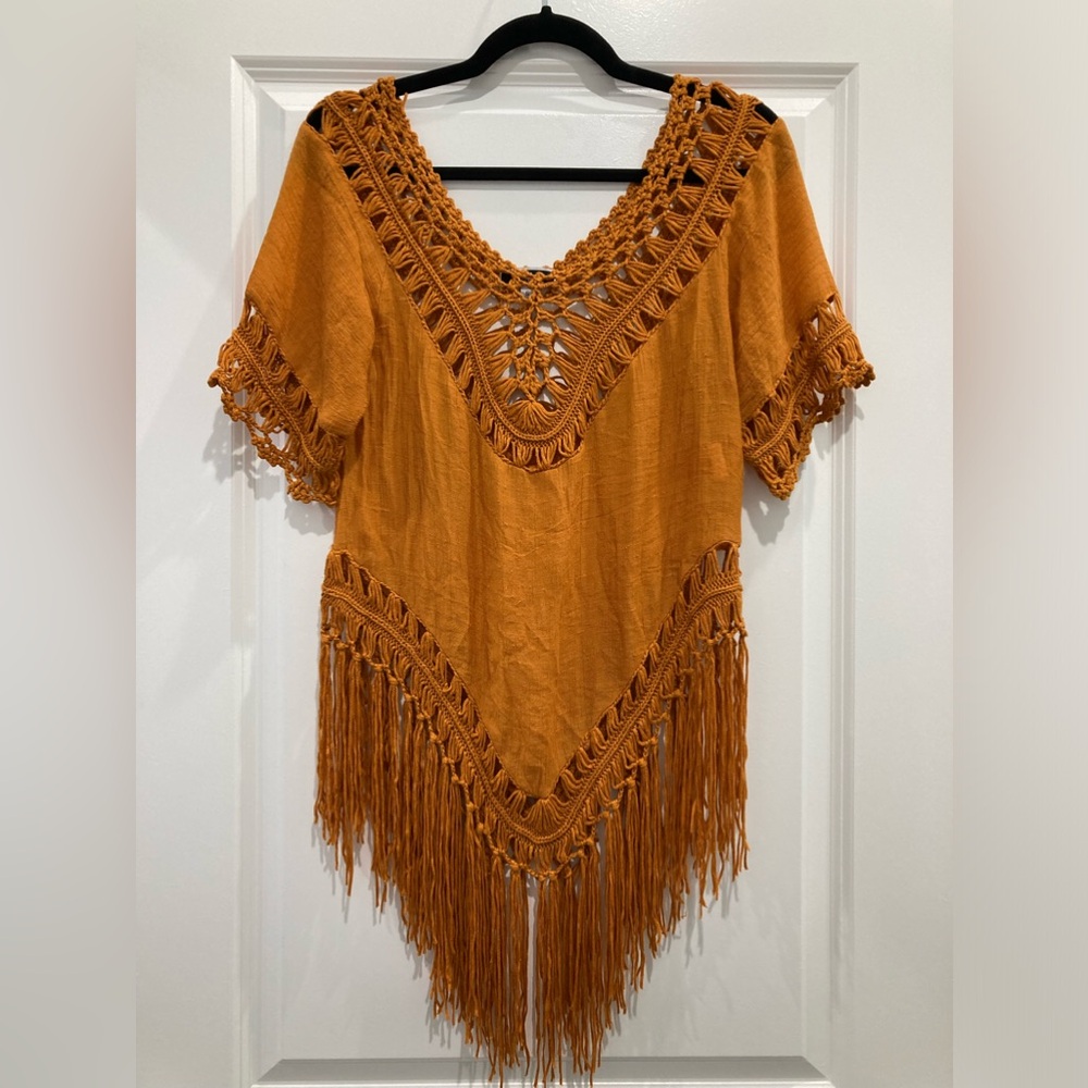 Boho Fringe Crochet Top in Orange